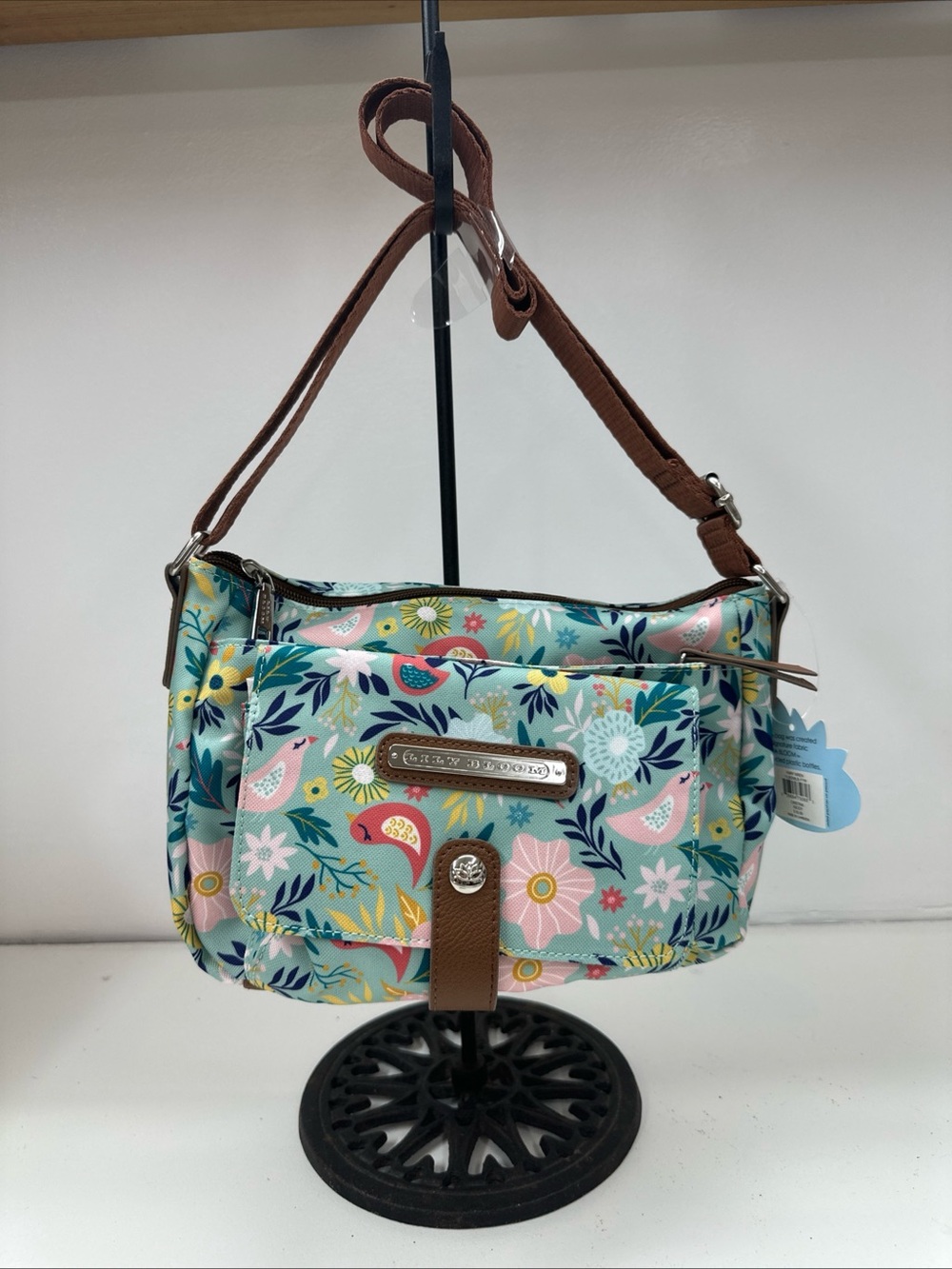 Lily Bloom Floral Pattern Crossbody Bag with Brown Strap